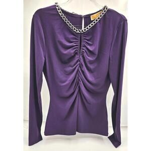 Michael Kors Purple Ruched Long Sleeve Top with Chain Detail S